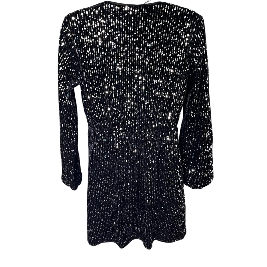 The Get Sequin Wrap Mini Dress Party Holiday Black XS - Image 2