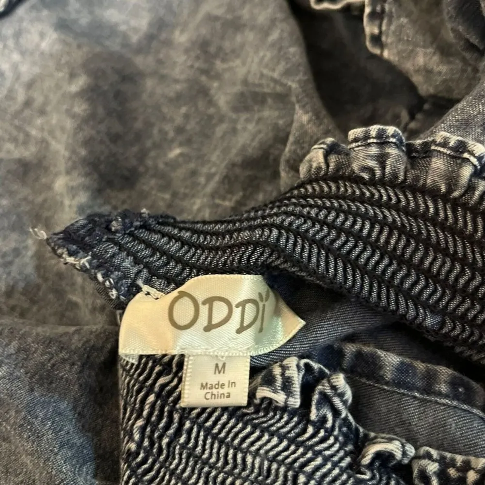 Oddi Black Acid Wash Ruffle Tiered Long Sleeve Mini‎ Dress Size M - Image 4