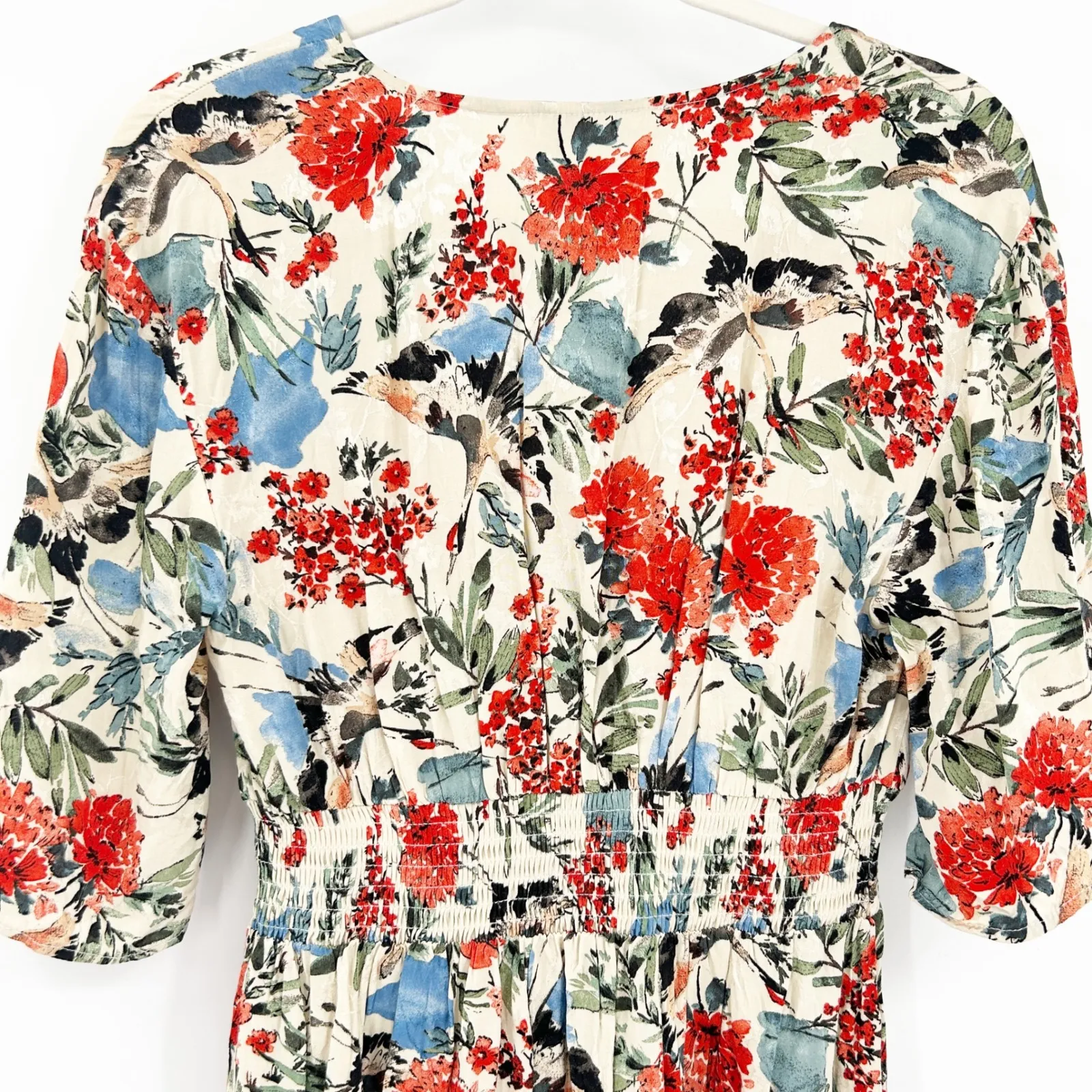 Zara Basic Womens Boho Floral Resortwear V Neck Cinched Waist Mini Dress Size M - Image 8