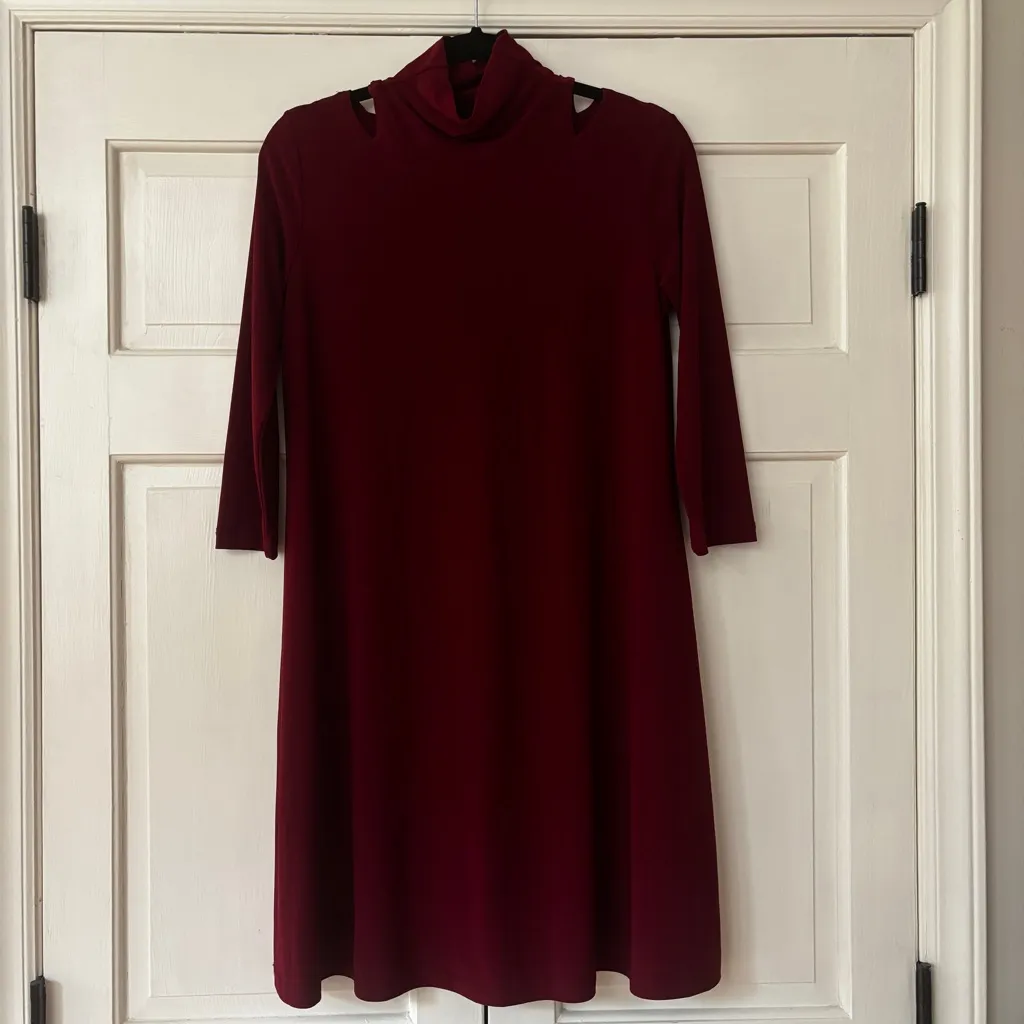 Clara Sun Woo Maroon High Neck 3/4 Sleeve Burgundy‎ Dress Size XS Cutout Mock Red - Image 2