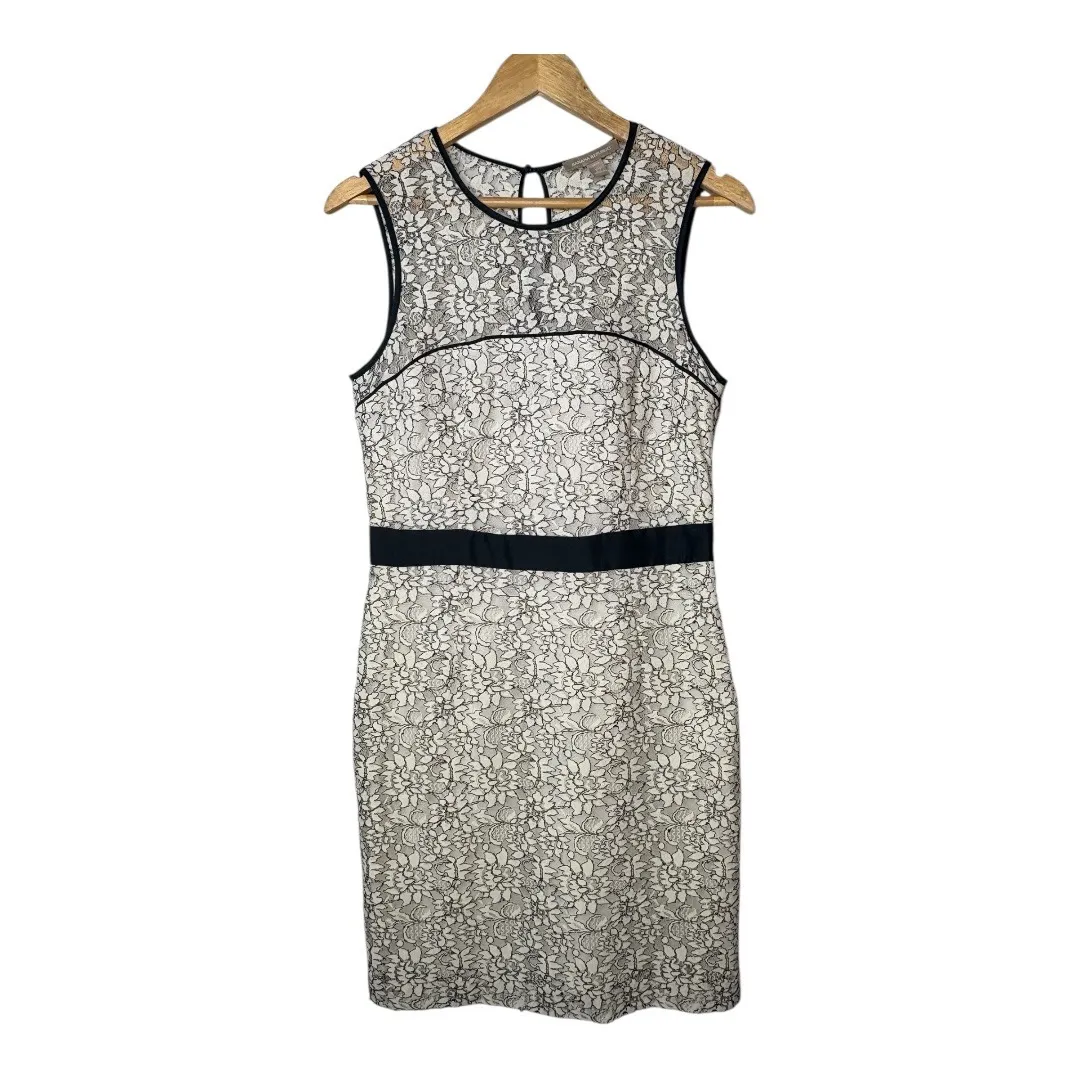 Banana Republic Petite Navy White Lace Sleeveless Sheath Cocktail Dress Size 10P - Image 3