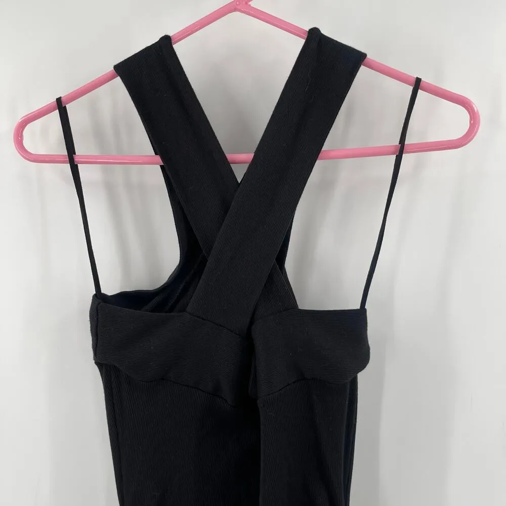 MICHAEL STARS Opaline Dress Size Petite Large Ribbed Black Ultra Rib Midi NWT - Image 8