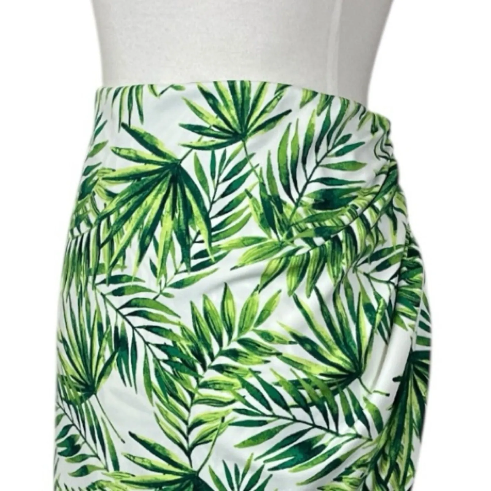 Marc New York Faux Wrap Skirt White Green Tropical Leaf Print Women’s Size Large - Image 6