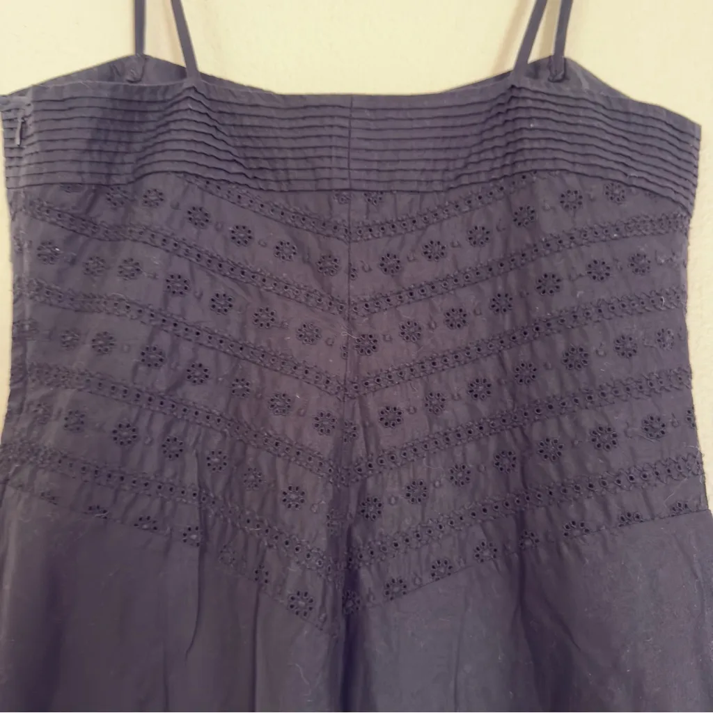 Vintage J Crew Cotton & Eyelet A-Line spaghetti strap midi dress in black - Image 6