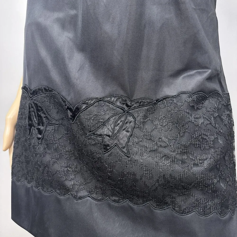 Vintage Sharon Lingerie Very Short Half Slip Nylon Medium RN 21310 Lace Applique Black - Image 4