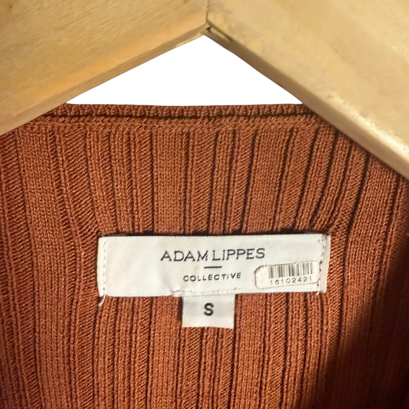 Adam Lippes Rust Ribbed Knit Side Button Long Sleeve Sweater Midi Dress Size S - Image 10