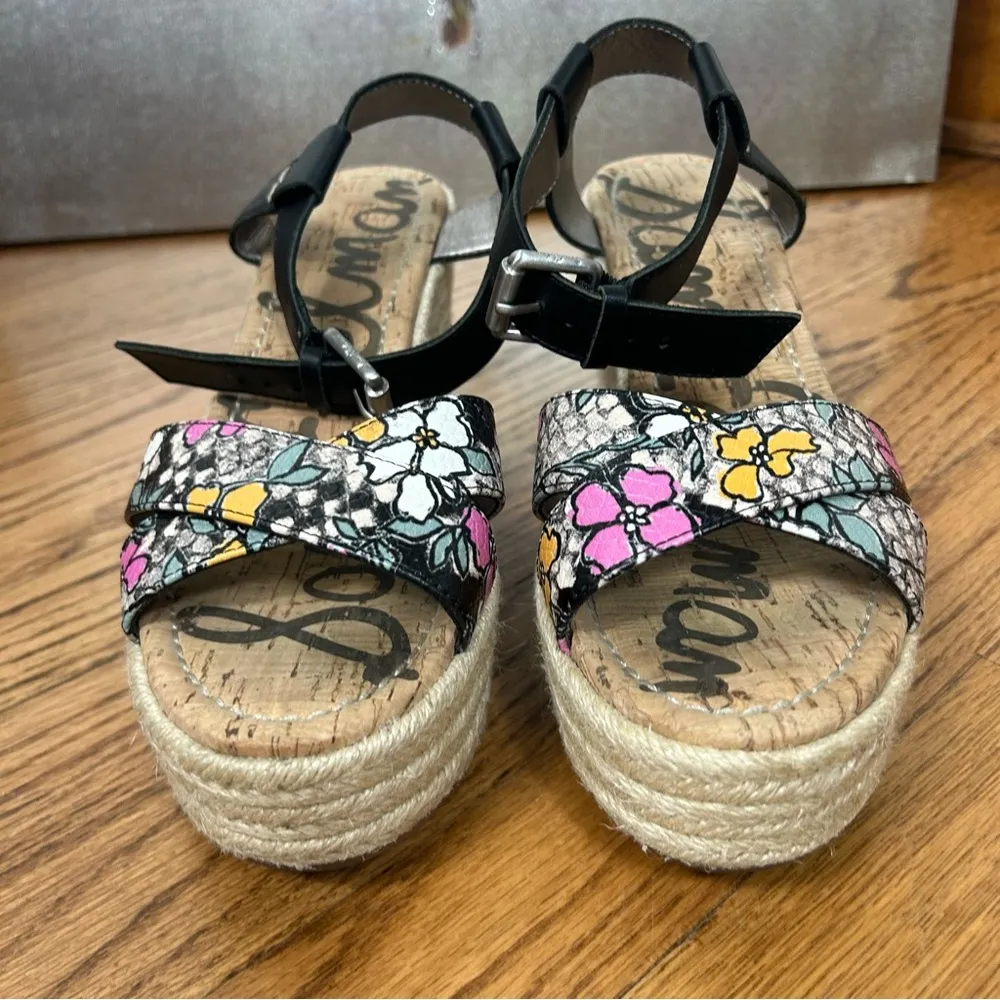 Sam Edelman | Destin Floral Wedge Espadrille Platform Leather Sandals Size 8 - Image 2
