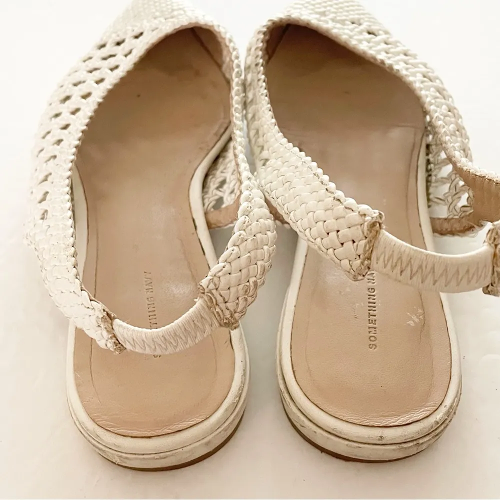 Something Navy Size 9.5 Larissa White Woven Slingback Flat Shoes - Image 4