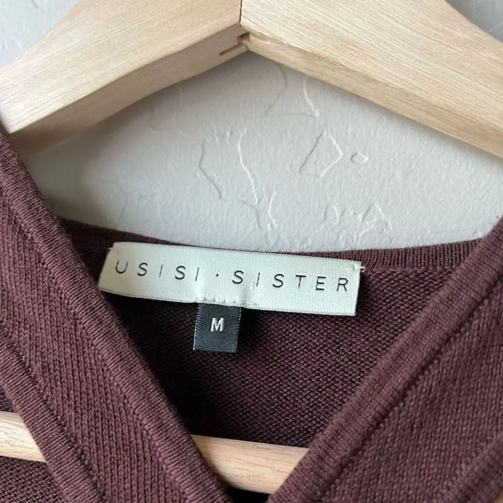 Usisi Sister Kirstie Tobacco‎ Brown Long Sleeve Cut Out Knit Top Size Medium - Image 4