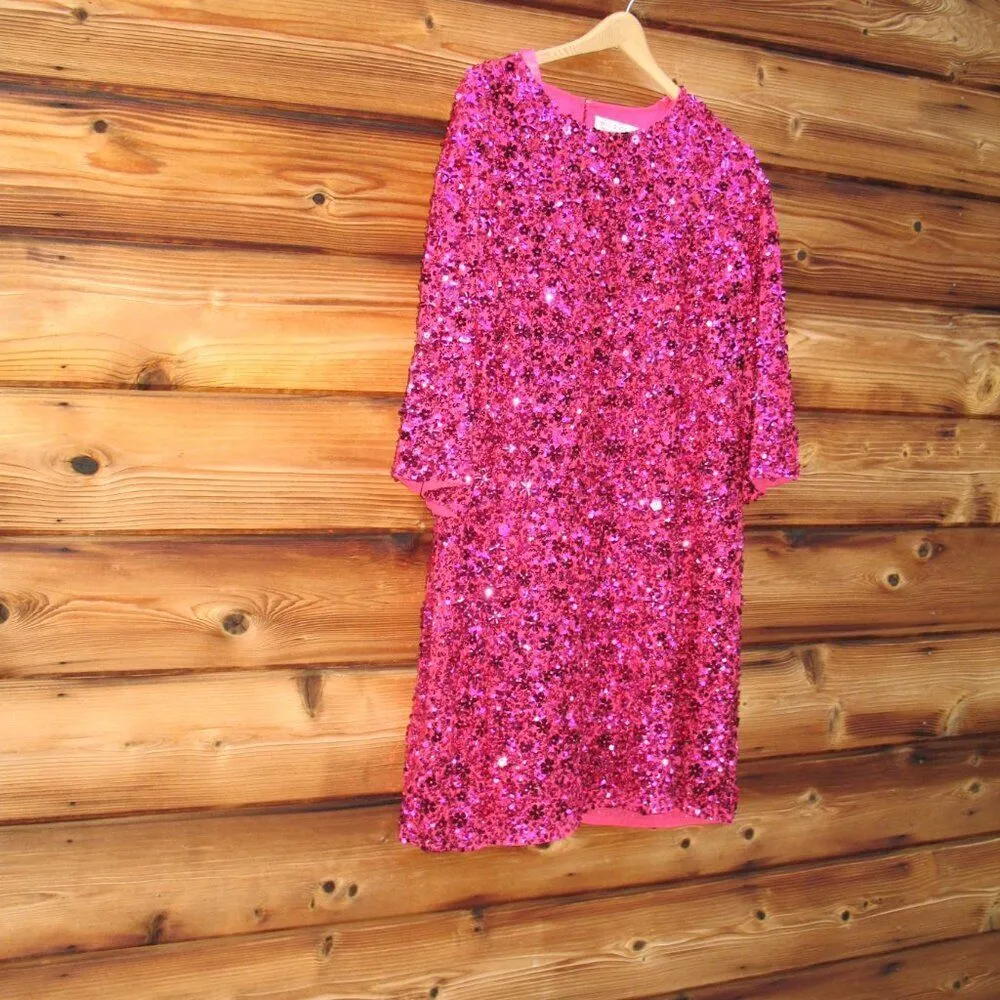 MAC DUGGAL 10032 Womens Quarter Sleeve High Neck Sequin Embellished Mini Dress - Image 7