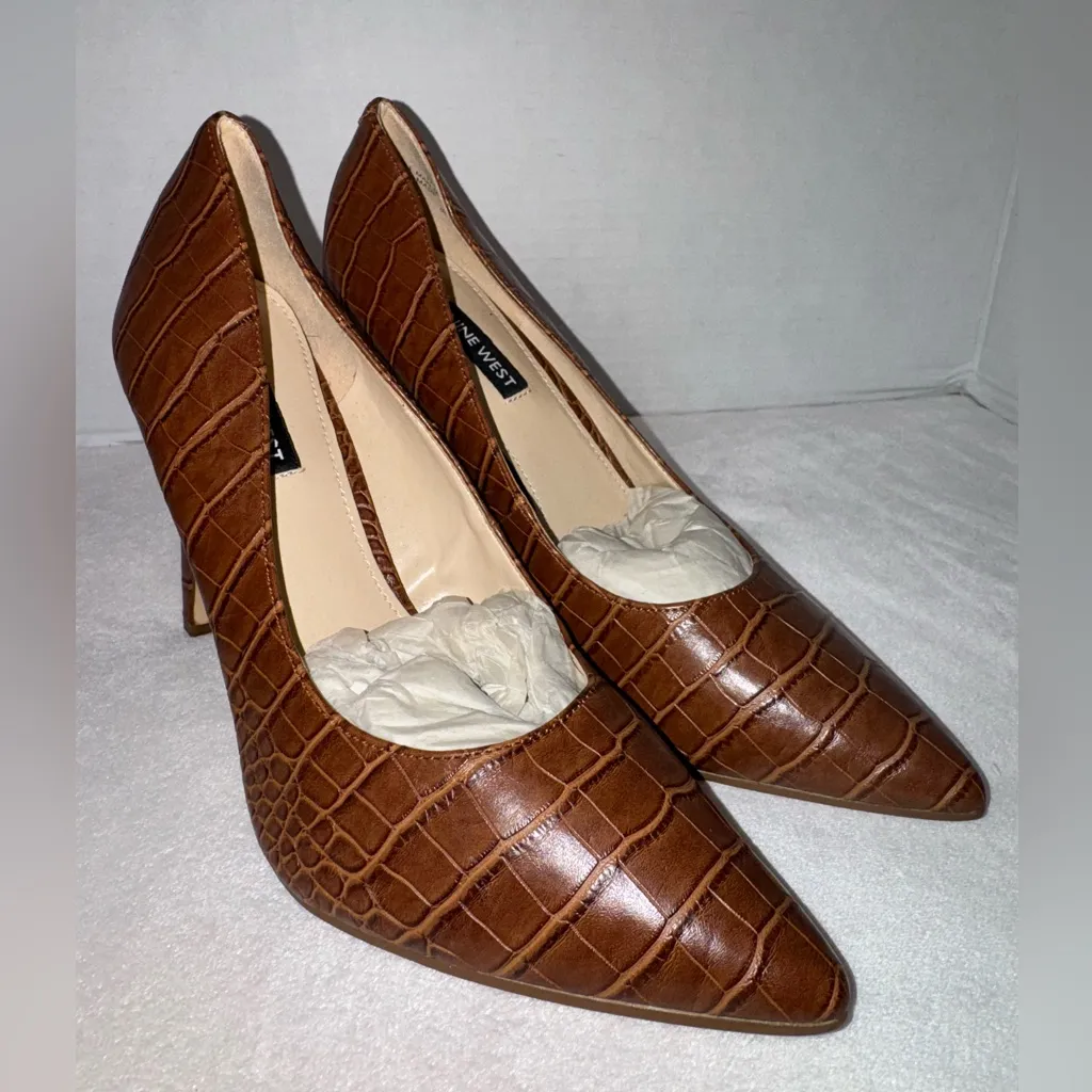 New Nine West Tatiana Pointy Toe Crocodile Embossed Leather Pumps Heels Size 7 - Image 11
