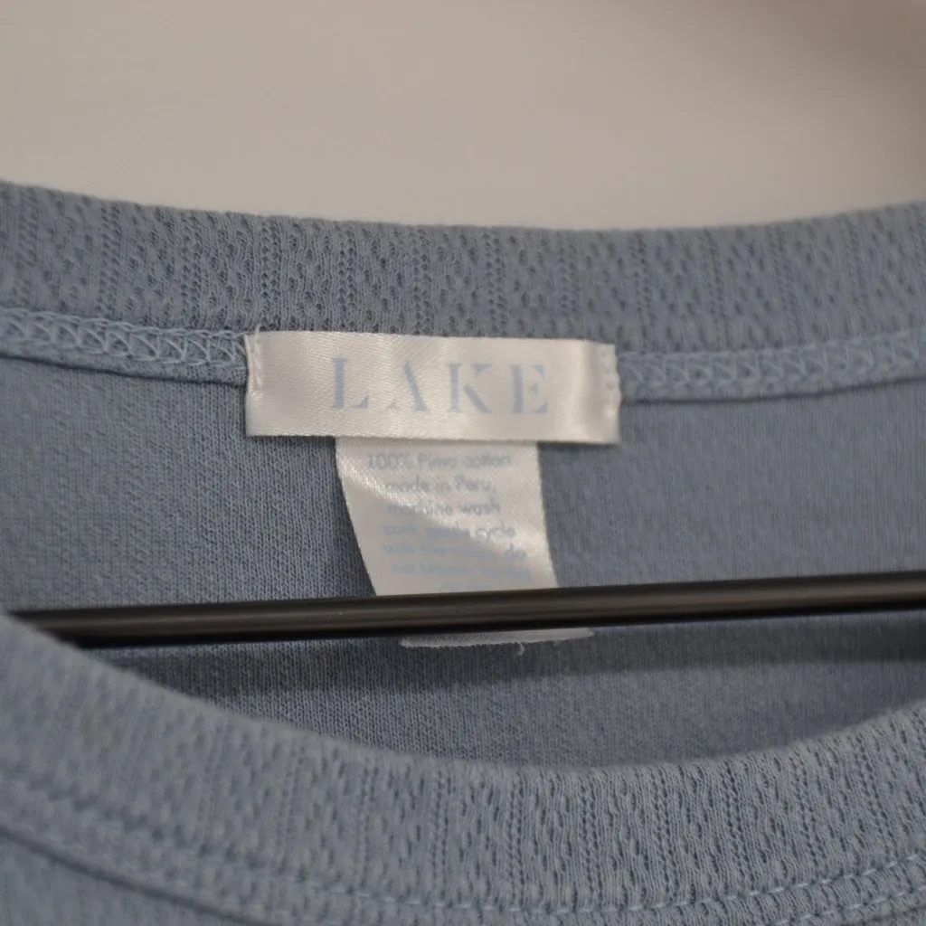 Lake 3 Piece Pointelle Pajama Pants Set French Blue Tank Top Long Sleeve Top XS - Image 10