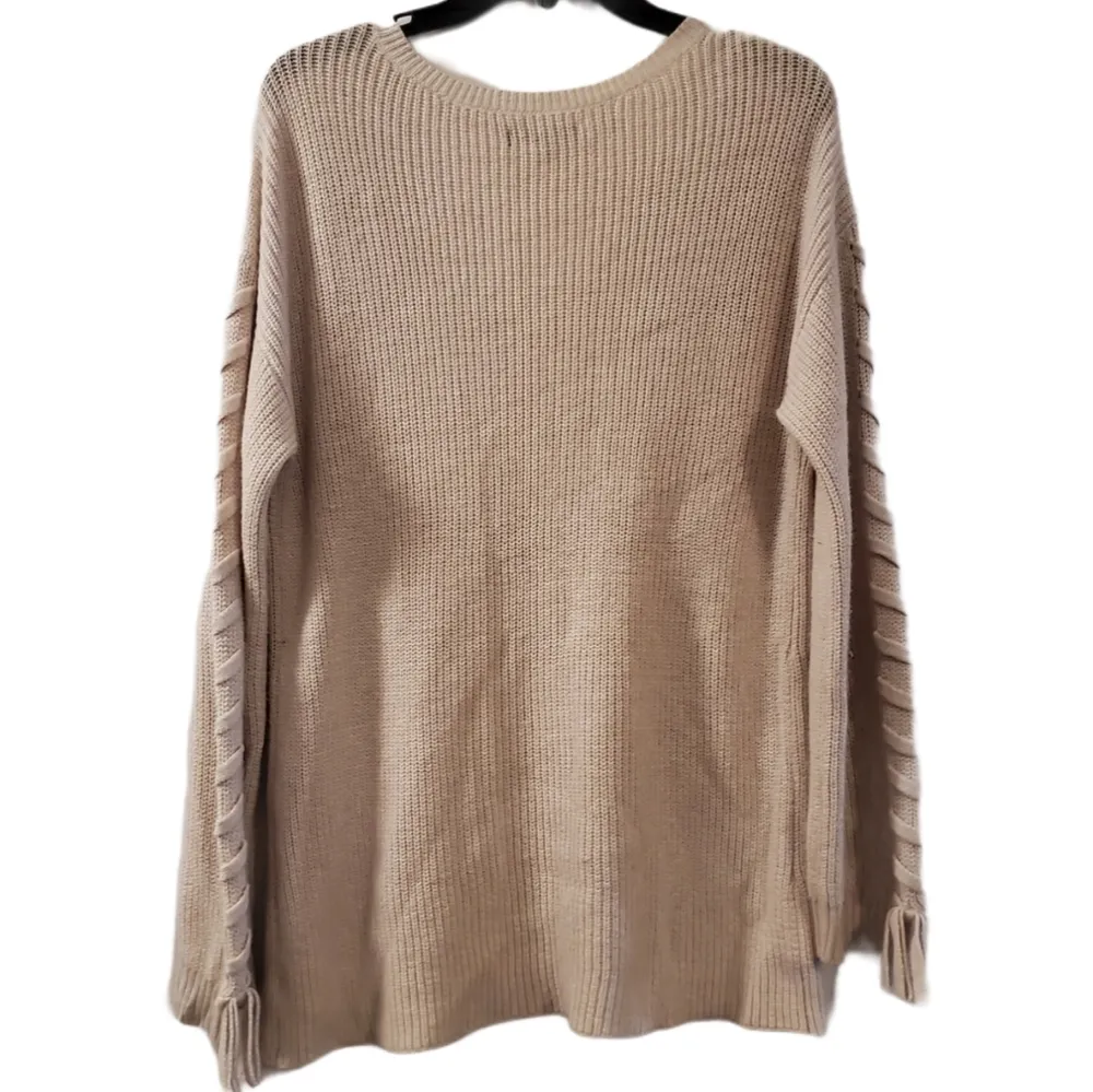 American Eagle Tan Beige Lace Tie Sleeve V-Neck Knit Sweater M - Image 8