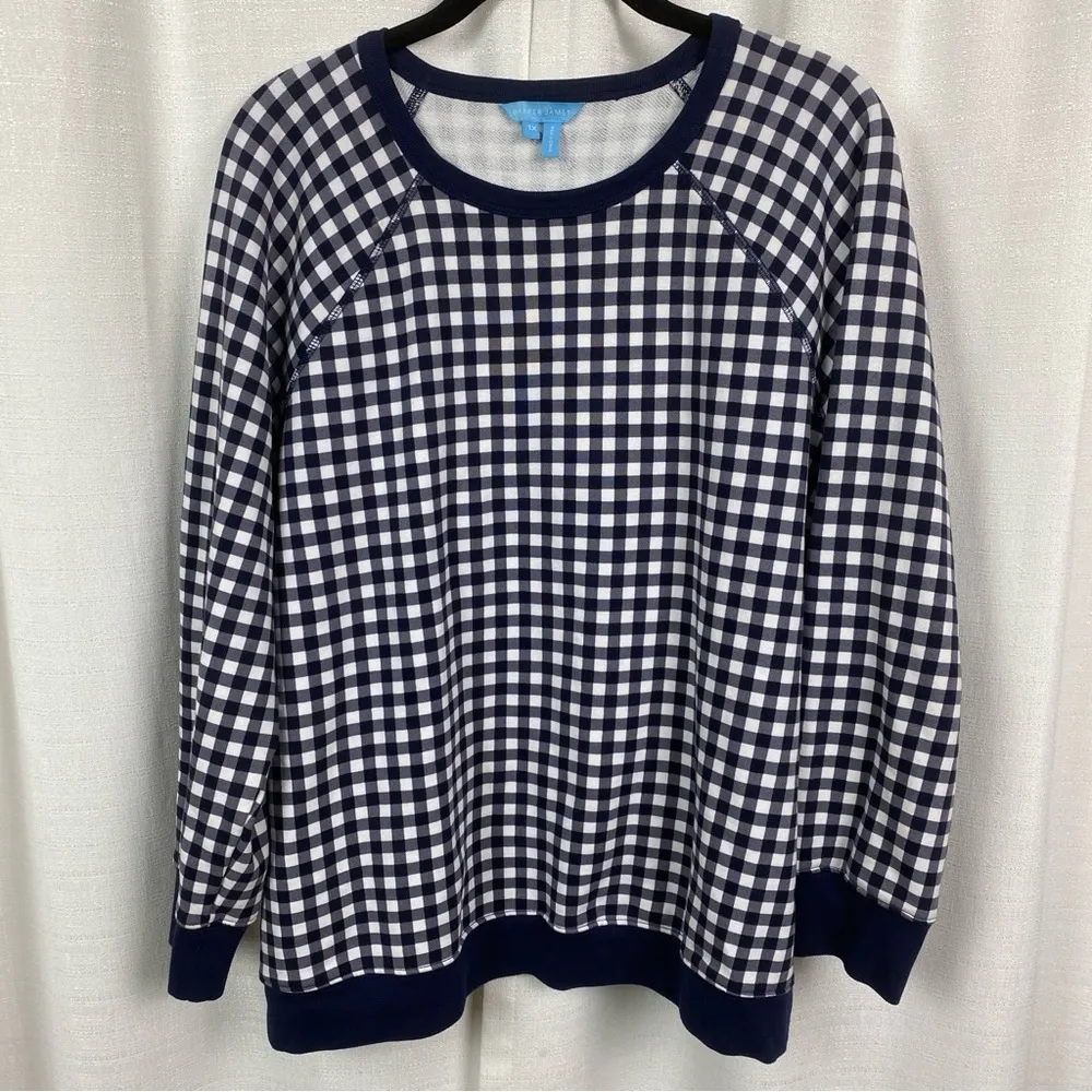Draper James Navy Blue Gingham Natalie Sweatshirt Sz.1X - Image 6