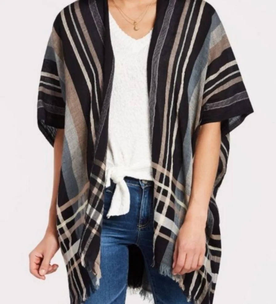 NWT Evereve ECHO Poolside Plaid Cardi Ruana Poncho - Image 4