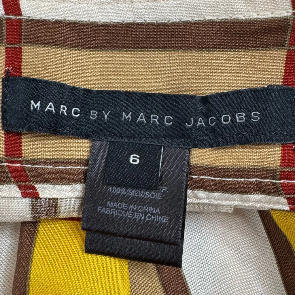 Marc by Marc Jacob’s Plaid Pleated Checkered Yellow Brown Silk Skirt size 6 - Image 5