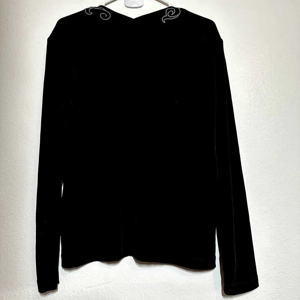 Chico's Travelers Top Slinky Pullover V-Neck Embroidered Detail Black 2 Large - Image 4