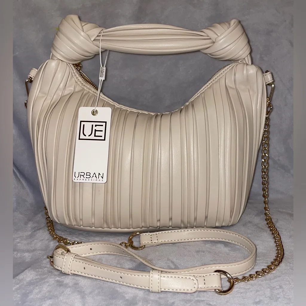 Urban Expressions NWT Knotted Pleated Oatmilk Cream Satchel Crossbody - Image 2