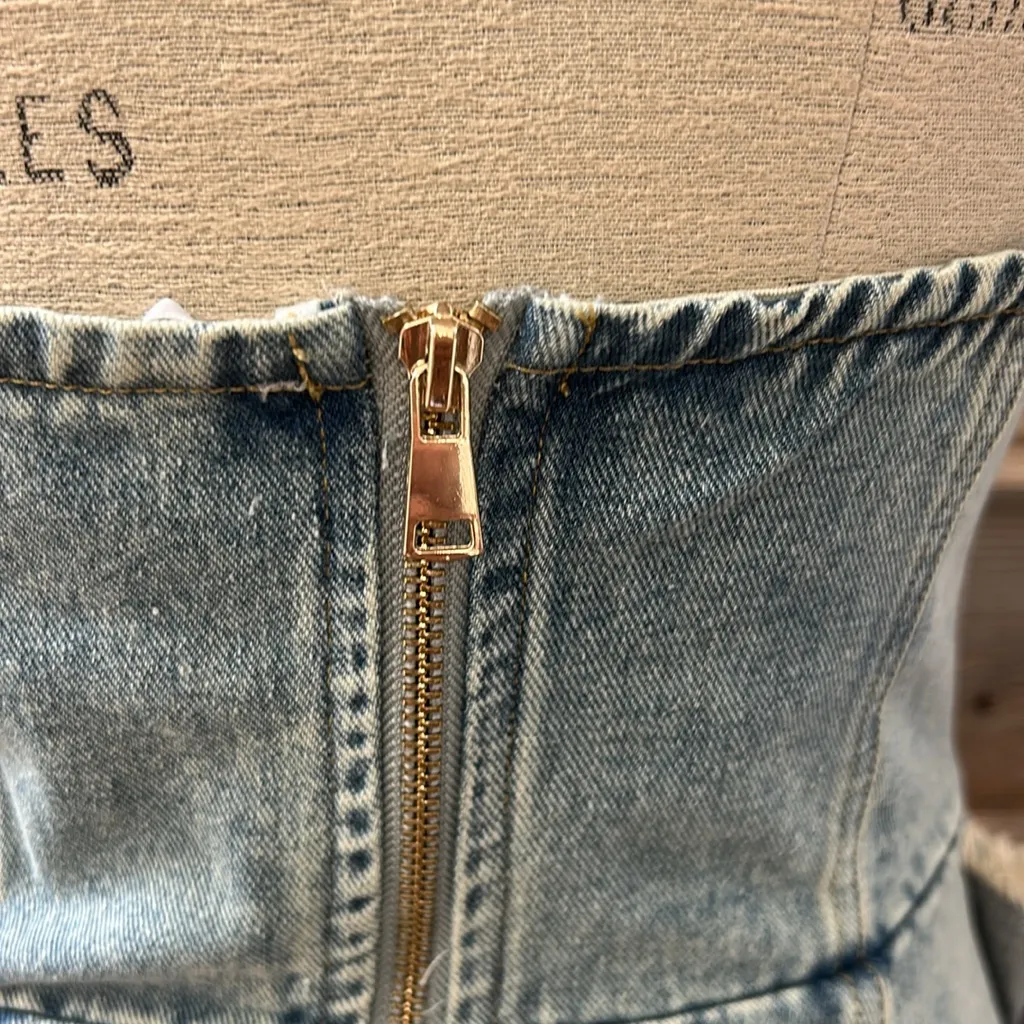 NWT Elliott Giselle Denim Mini Dress Strapless Size Medium - Image 7