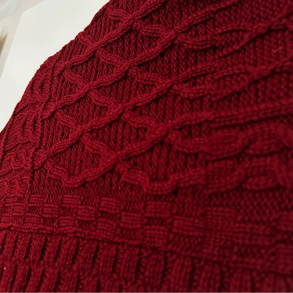 Connemara Knitwear Vintage Merino Wool Cable Knit Shawl Sweater One Size Red - Image 4