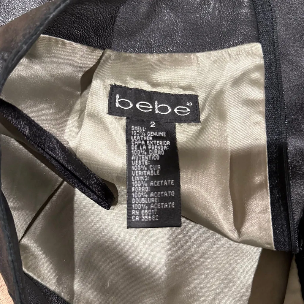 Vintage Y2K Bebe 100% Genuine Soft Leather Black Pencil Skirt, Sz 2 - Image 5