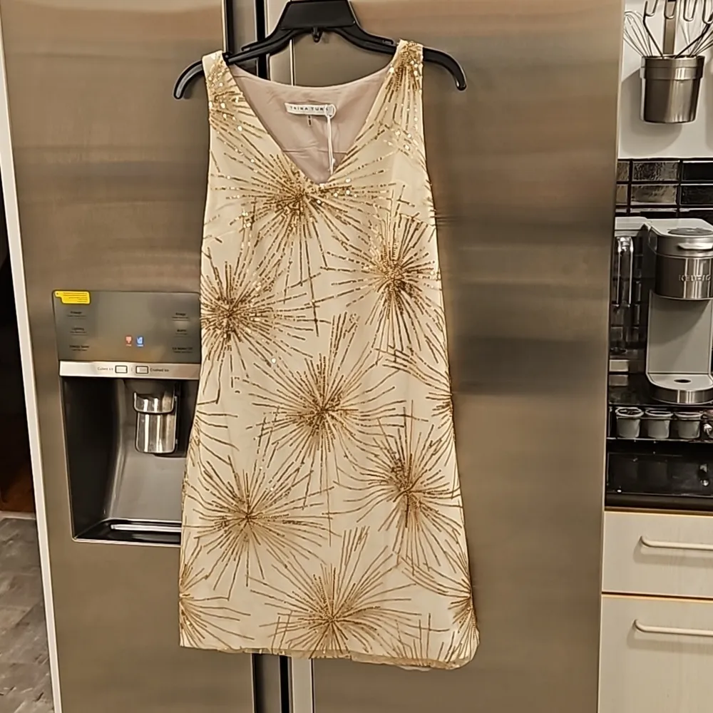 💕TRINA TURK💕 Glitterati Mini Dress ~ Gilded Starlet Gold Sequin 8 NWT - Image 8