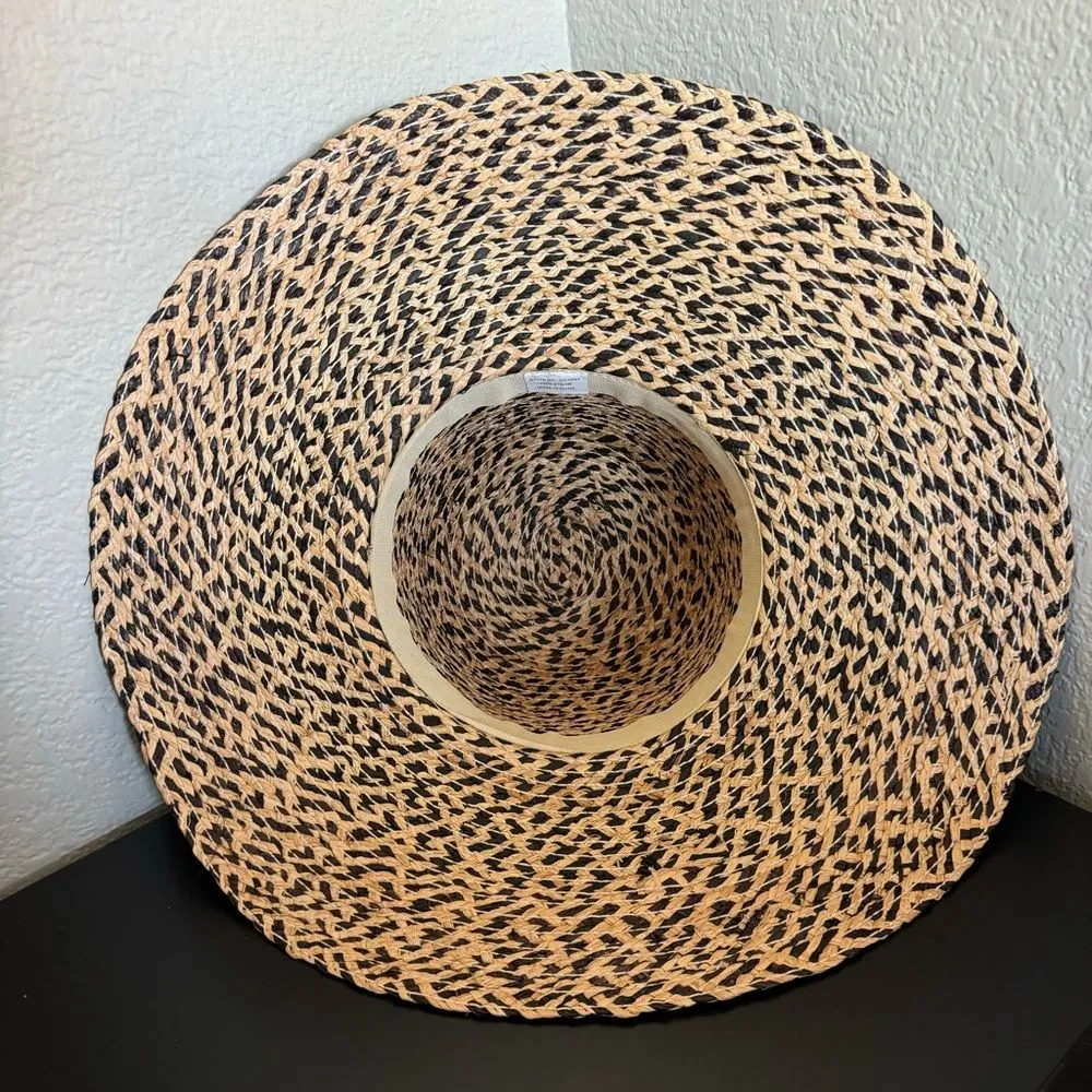 Kallina Straw Black Polka Dot Ribbon Round Sun Hat NWT Brown - Image 8