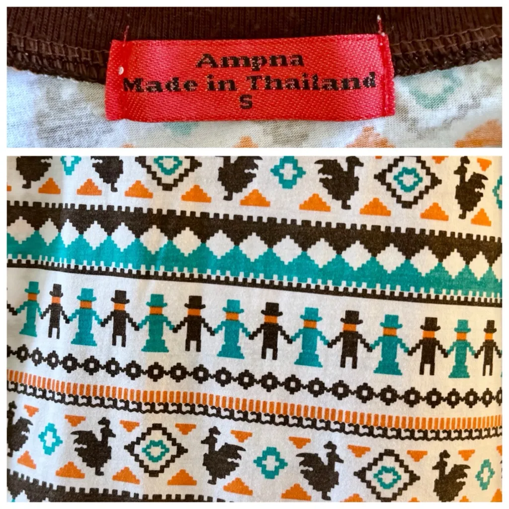 AMPNA Thailand Andean Tibetan Style Folk Print T - Image 8