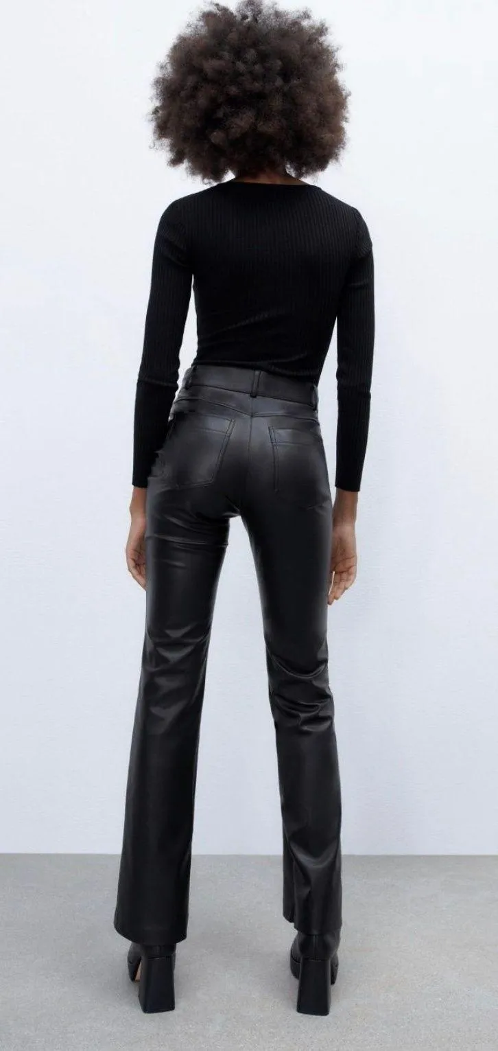 ZARA Straight Leg Leather Pants - Image 3