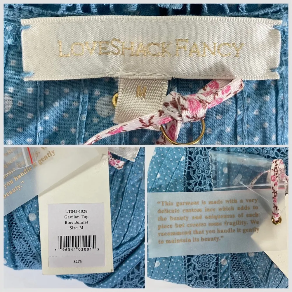 LoveShackFancy Gavilan Top Shirt Blue Bonnet Medium NWT - Image 8