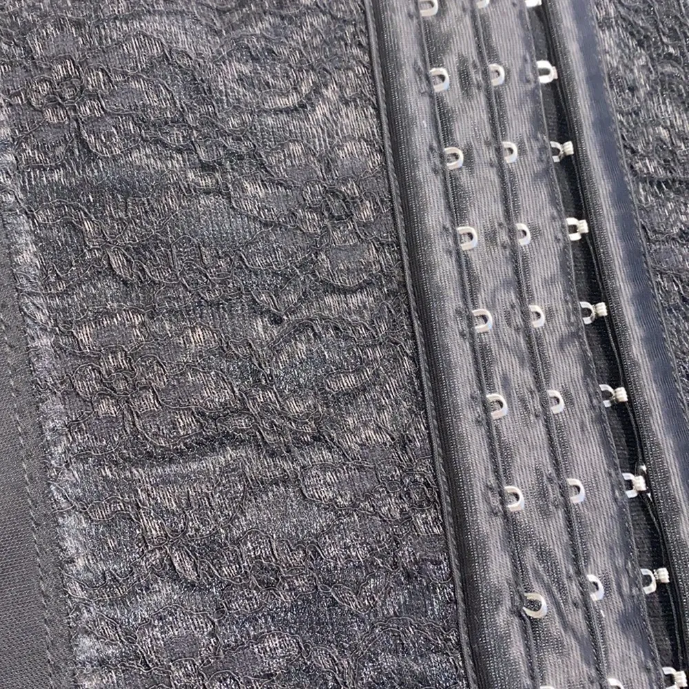 Medium waist trimmer shaper corset black hook and eye lace accents around hooks - Image 2