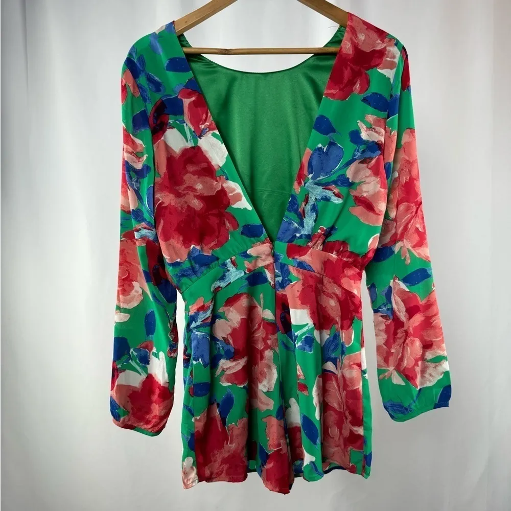 Lulus Sweetest Song Floral Print Backless Long‎ Sleeve Romper in Green Size Med - Image 6