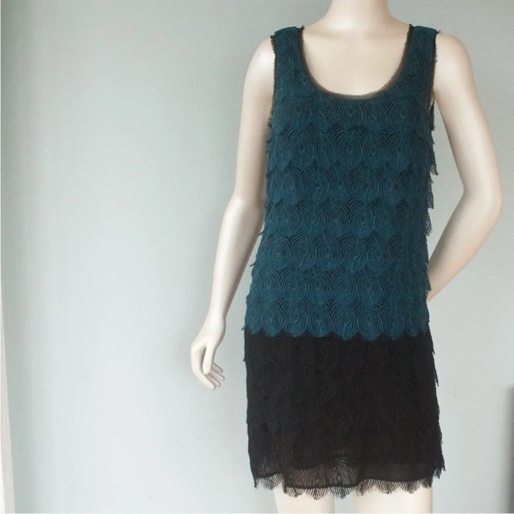 NEW Broadway & Broome Peacock Feather Black Lace Flapper Dress - Image 3