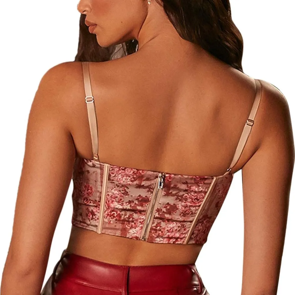 Floral Tapestry Print Coquette Fairycore Corset Top Bustier w/ Garter Straps - Image 3