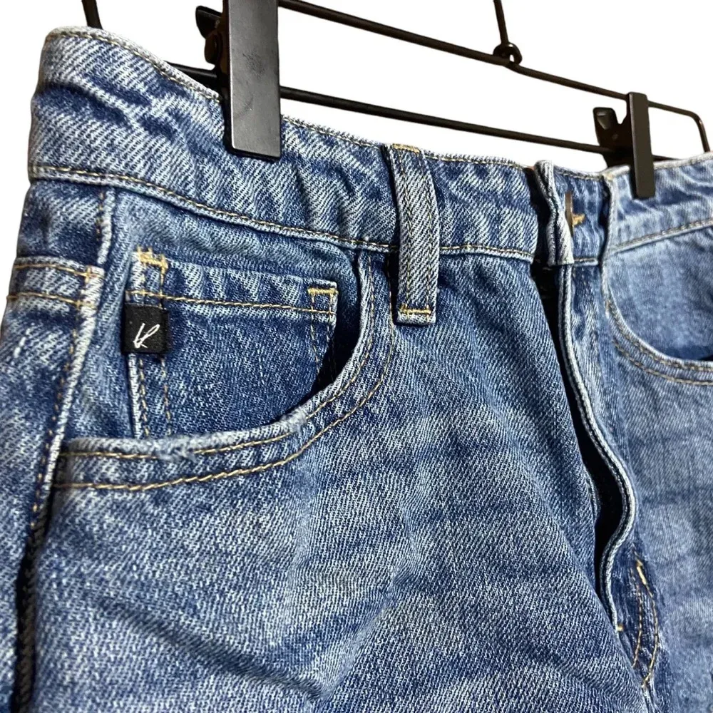 KANCAN DISTRESSED RAW HEM HIGH WAIST DENIM‎ SHORTS SIZE 27 Blue - Image 6