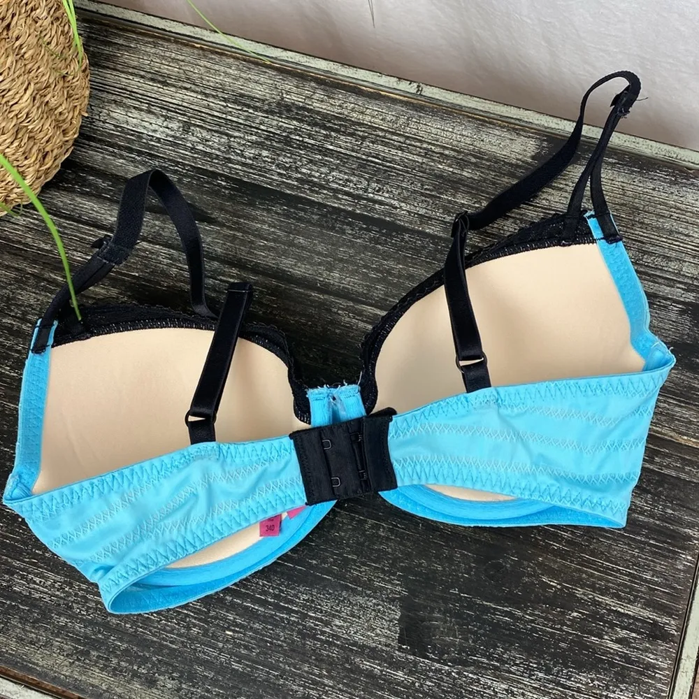 Betsey Johnson Blue & Black Contour Underwire Bra 34D - Image 3