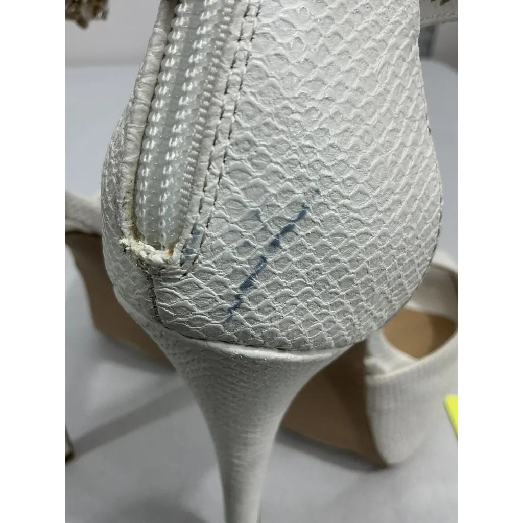 Womans Shoe Dazzle Jasmyn Size 7m white Leather Zip Ankle Strap Platform Pumps - Image 8
