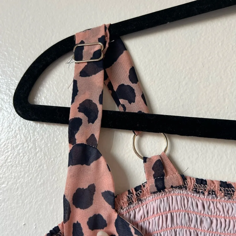 NWT XS Melloday Maxi Dress Leopard Print Pink Black Scallop Neckline Ruched Back - Image 7