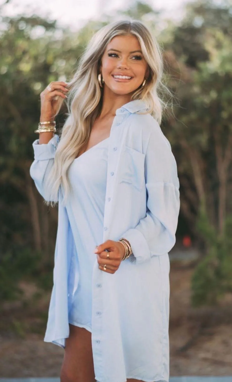 Shopthesethree Blue Silk Dress & Collared Shirt - Image 4