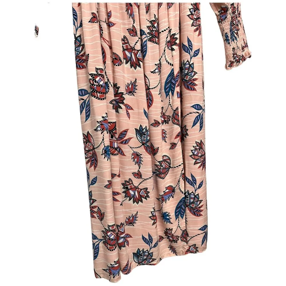 Eloquii Floral Smocked Side Slit Midi Long Balloon Sleeves Dress Pink 18/20 - Image 7