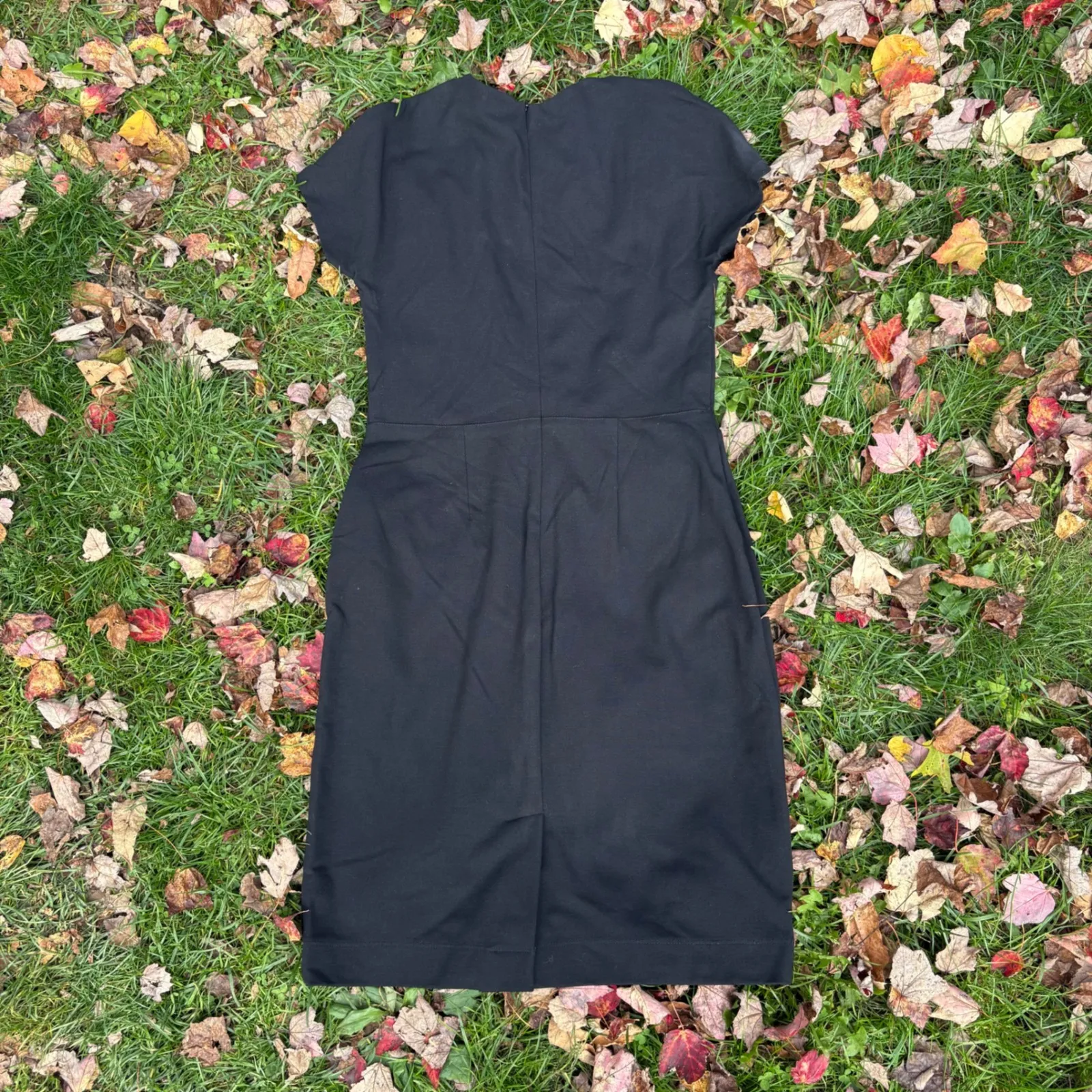 Peruvian Connection Black V-Neck Short Sleeve Structured Ponte Midi‎ Dress M - Image 6
