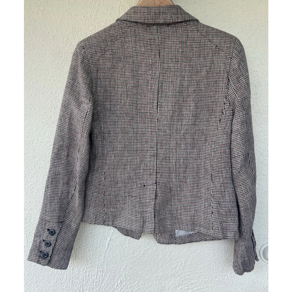 Free People Chess Houndstooth Checked Linen Blazer Jacket Academia Prep Office - Image 5