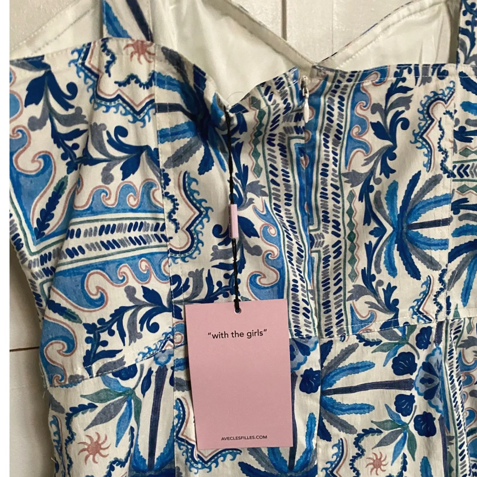 Avec Les Filles Sleeveless Blue Palm Tile Sweetheart Neckline Midi Dress 12 -NWT - Image 6