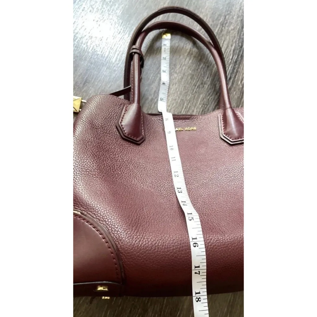 Vintage MICHAEL KORS Mercer Gallery Burgundy Oxyblood Leather Zip Tote Bag - Image 3