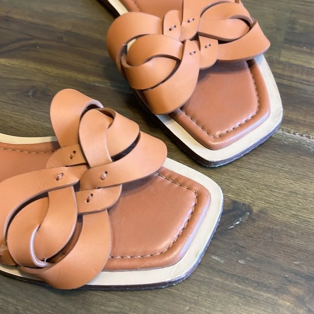 Lafayette 148 New York Ines Knot Sandals Leather Camel Copper Flats Slides Rare - Image 7