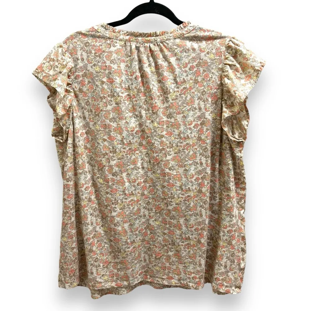 Lane Bryant Beige Coral Neutral Paisley Floral Ruffle Flutter Sleeve Top - 14/16 - Image 2