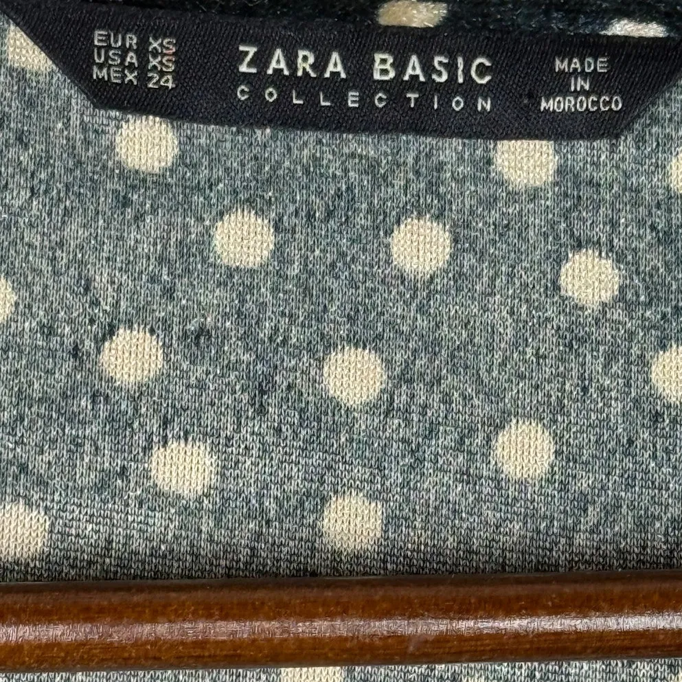 Zara Polka Dot Velvet Twist Front Crossover Midi Dress Front Slit XS Black Gold - Image 8