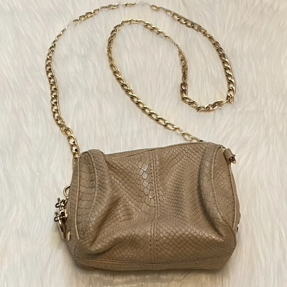 Deux Lux Mini Bag Purse Beige Snake Skin and Gold Chain Y2K - Image 9