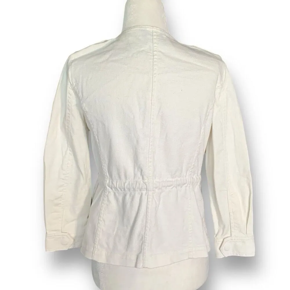 Ann Taylor Petite Off White Military Inspired Collarless Blazer Jacket XSP - Image 2