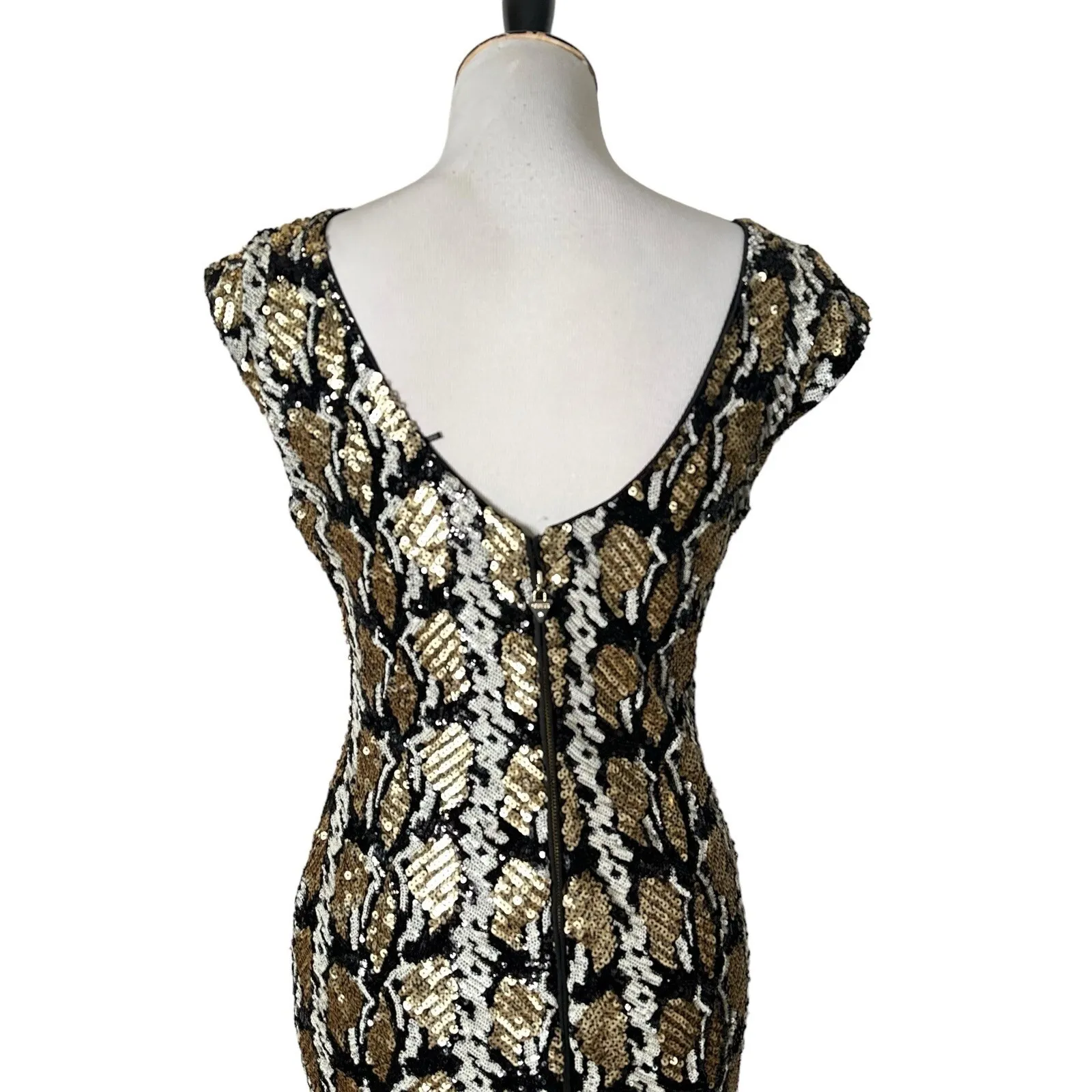 GUESS Sophy Full Sequin Short Dress Size‎ M Black Gold Sleeveless Party Cocktail - Image 8